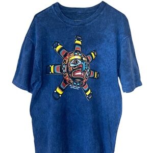 Vintage Kwa-Gulth Sun Mask by Richard Hunt Indigenous Art Print  T Shirt Blue